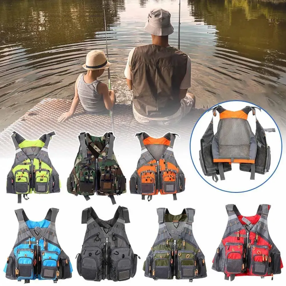 Life Vest Buoy Outdoor Multi Pockets Fishing Vest Mesh Fly Fishing