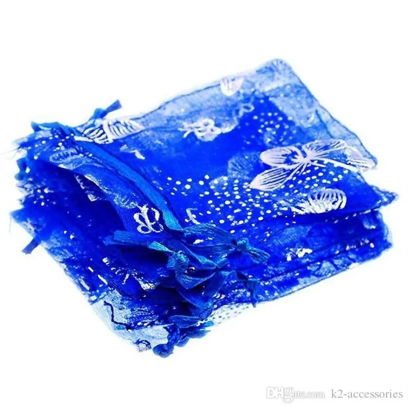 100pcs Lot Blue Butterfly Organza Wedding Gift Bags torebki 7x9cm biżuterii torebki 220d