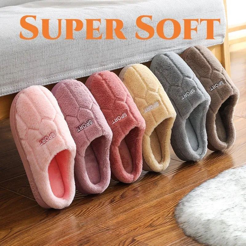 Slippers Fluffy Fur Women Men Warm Closed Toe Cute Plush Cotton Home Bedroom Slides Soft Comfort Winter Indoor Shoes 231201