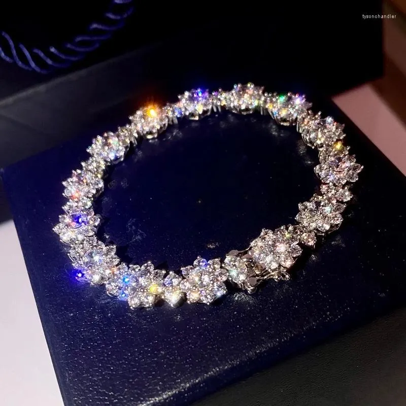 Charmarmband Big Cubic Zircon Sunflower Crystal Flower Chain Bangle Women White Gold Plated Armband