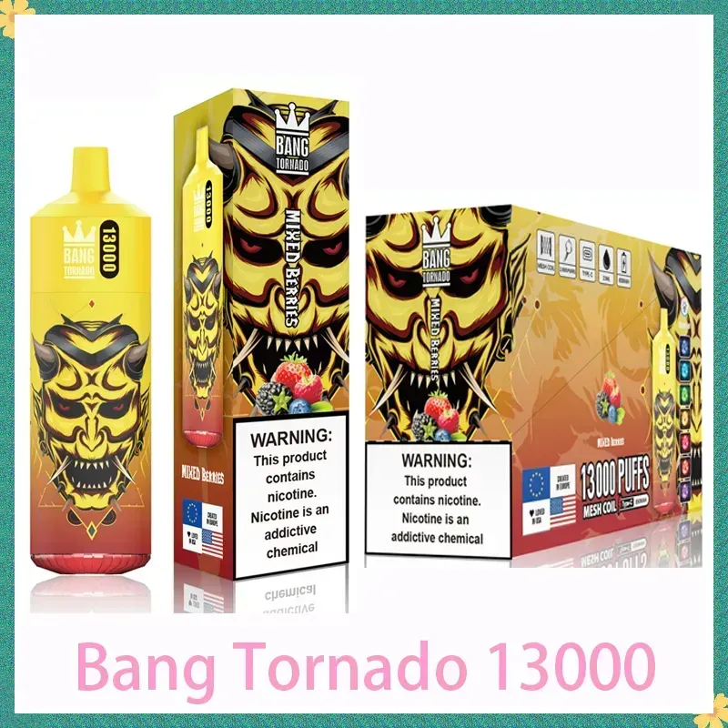 Original Bang Tornado 13000 Puffs engångscigaretter Vape Pen 23 ml POD 650mAh Uppladdningsbart batteri Kina Autentiska grossistångare