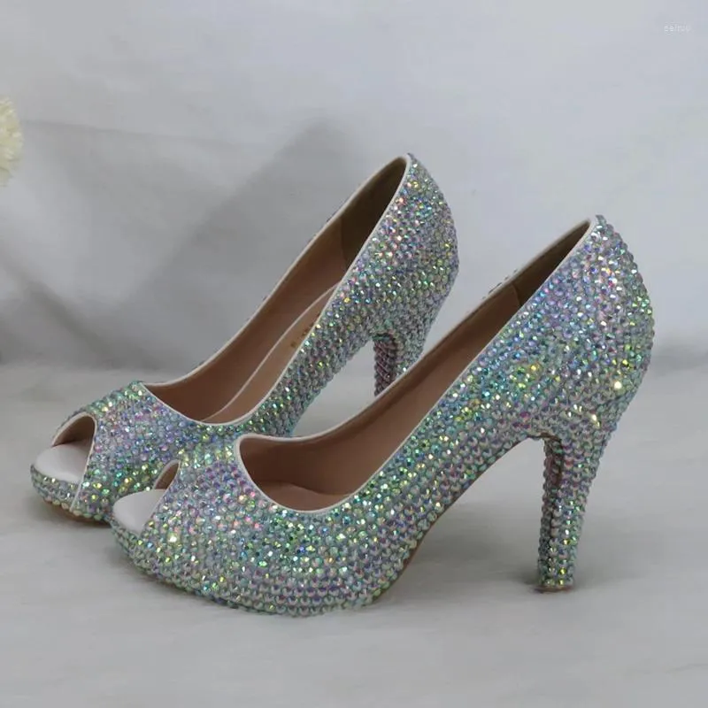 Dress Shoes BaoYaFang Open Toe AB Crystal Bridal Wedding Woman High Heel Platform Luxury Ladies Fashion Party Shoe