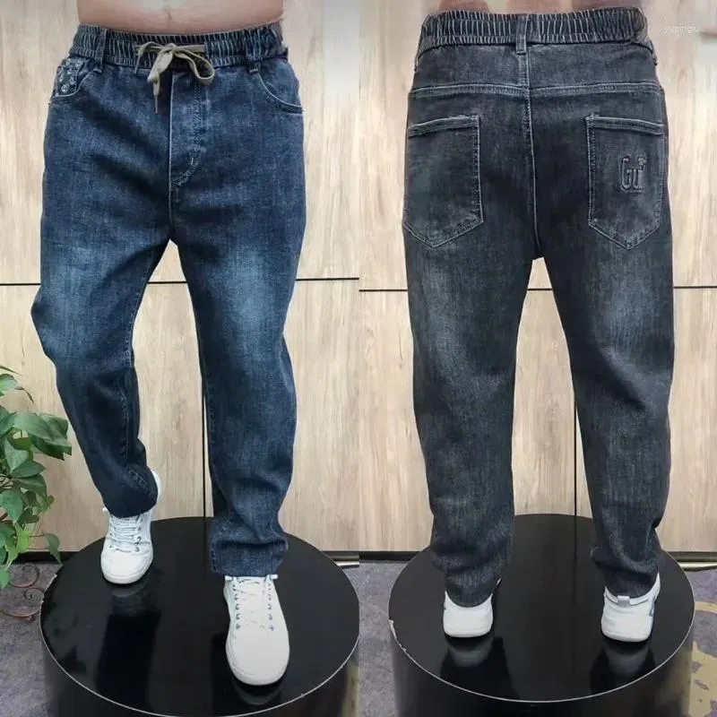 Jeans para hombres 2024 Otoño Invierno Estiramiento Casual Mens Flaco Cordón Hombres Rectos Denim Masculino Pantalones Pantalones