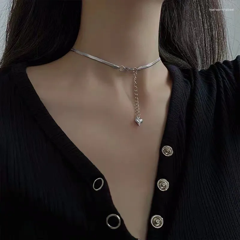 Pendant Necklaces Minimalist Silver Color Chain Heart For Women Trendy Short Clavicle Choker Necklace Party Jewelry Gift 2023