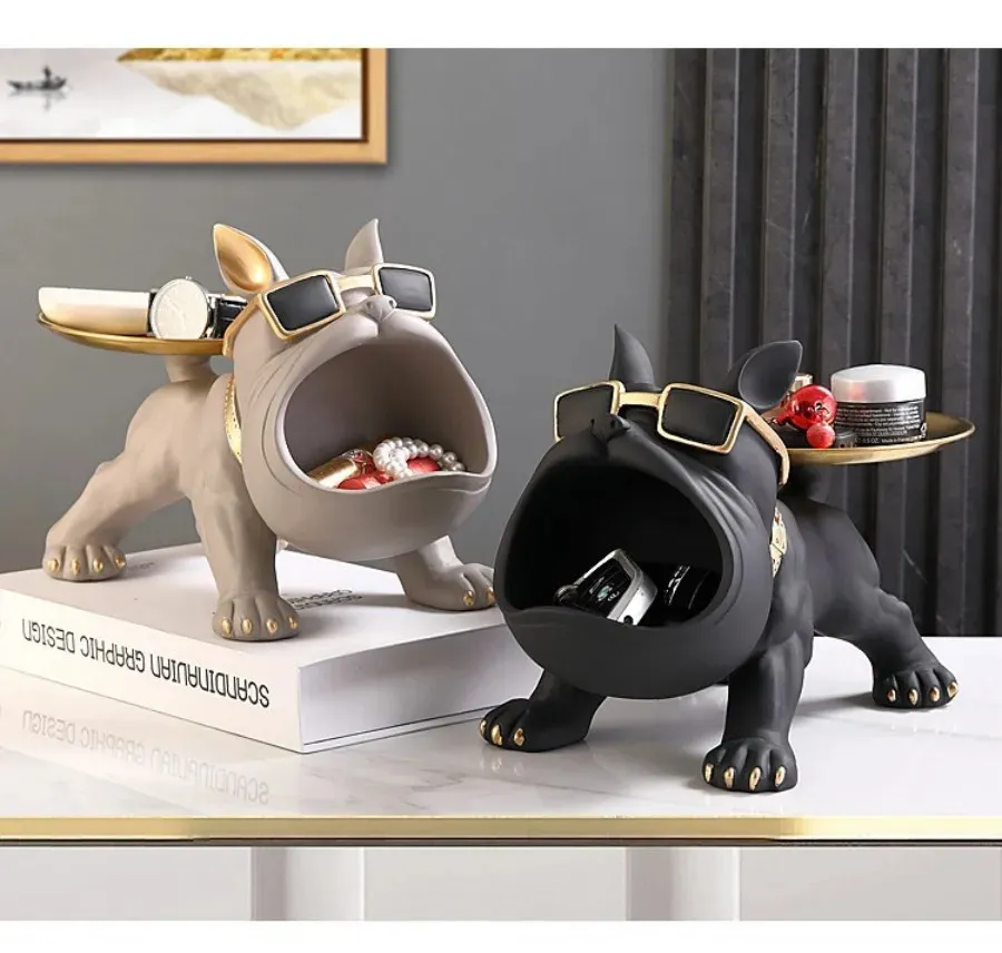 Oggetti decorativi Figurine Grande bocca di cane Ornamenti per la chiave del cane Ornamenti delle statue animali Sculture di bulldog Statue Decorazioni regali soggiorno 231130