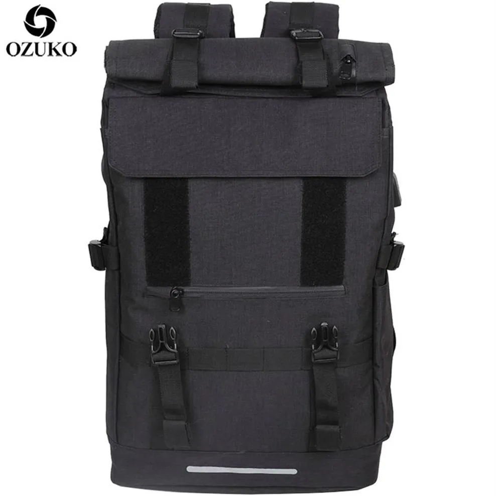 Ozuko 40L Plecak podróżujący o dużej pojemności Mężczyźni Plecak laptopa USB dla nastolatków wielofunkcyjny Travel Male School Bag 211203248m