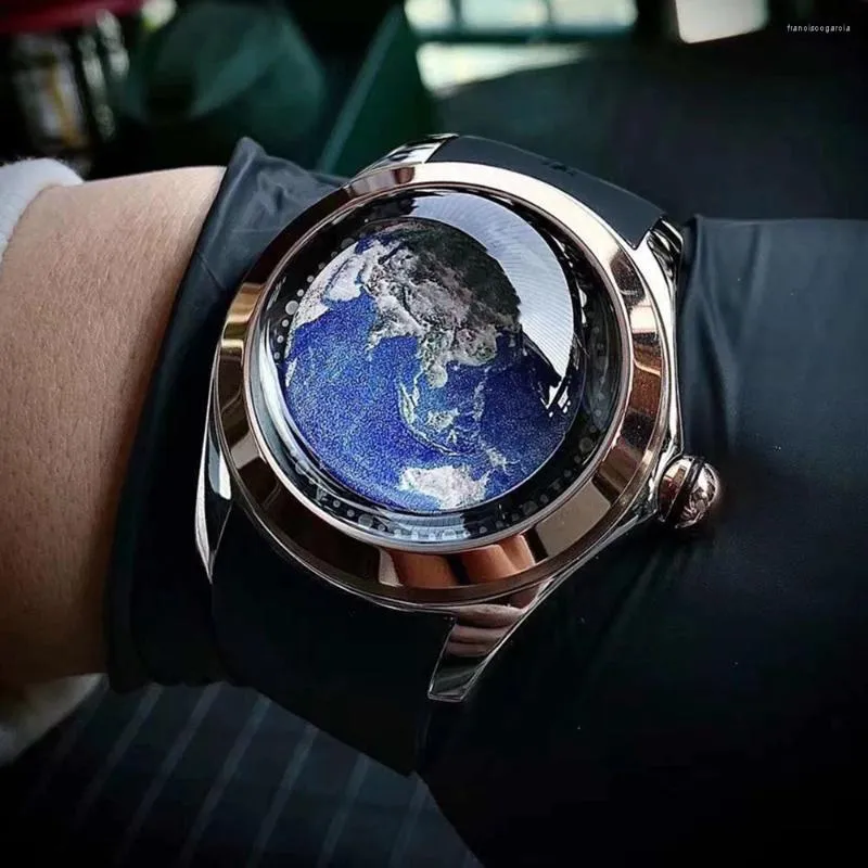 Наручные часы Роскошные автоматические часы Earth Модные часы с пузырьковым стеклом Мужские механические часы 46 мм с художественным циферблатом в форме глаза KAFYASE 2023
