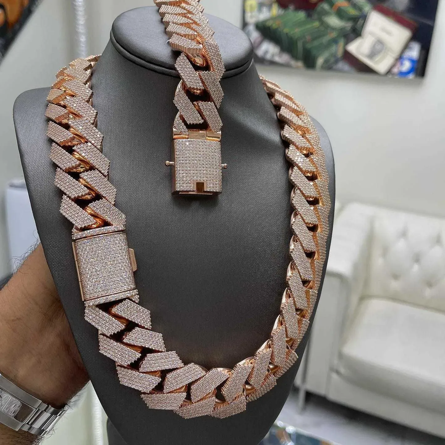 ожерелье муассанитовая цепочка ожерелье дизайнерский ювелирный браслет кубинские звенья цепи для мужчин хип-хоп рэпер кубинская цепочка серебро 925 пробы Vvs муассанит Full Iced