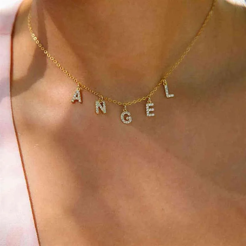Benutzerdefinierte Diamant-Halskette mit Pave-Kristall-Buchstaben, personalisierte Namensanhänger-Halsketten, Schmuck Y220428217N