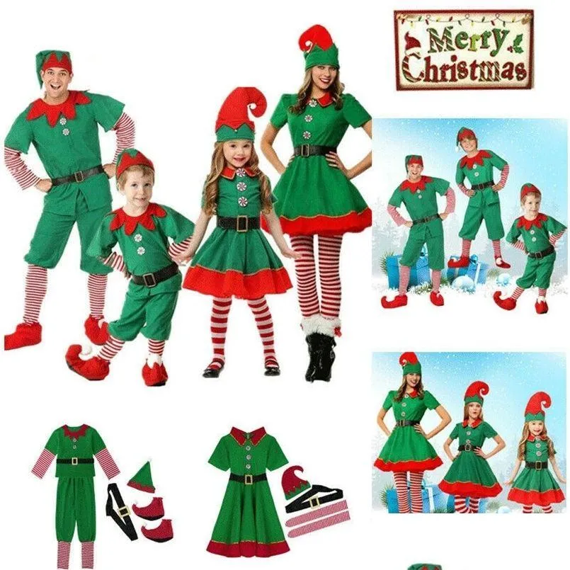 Occasioni speciali Ocns Costume da elfo di Natale Festa di ruolo in famiglia Vestito verde Abbigliamento da spettacolo di Babbo Natale Vestito operato Kid Dhk1M