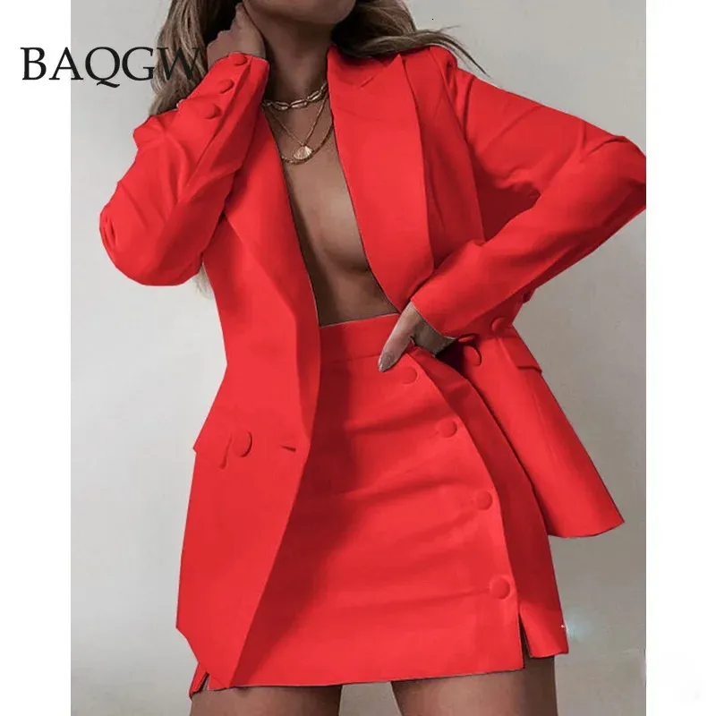 Tvådelt klänning mode kvinnor streetwear godis färg basis blazer set coat sidoknappar kjol smal kostym jacka kostymer kontor lady s xxl 231201