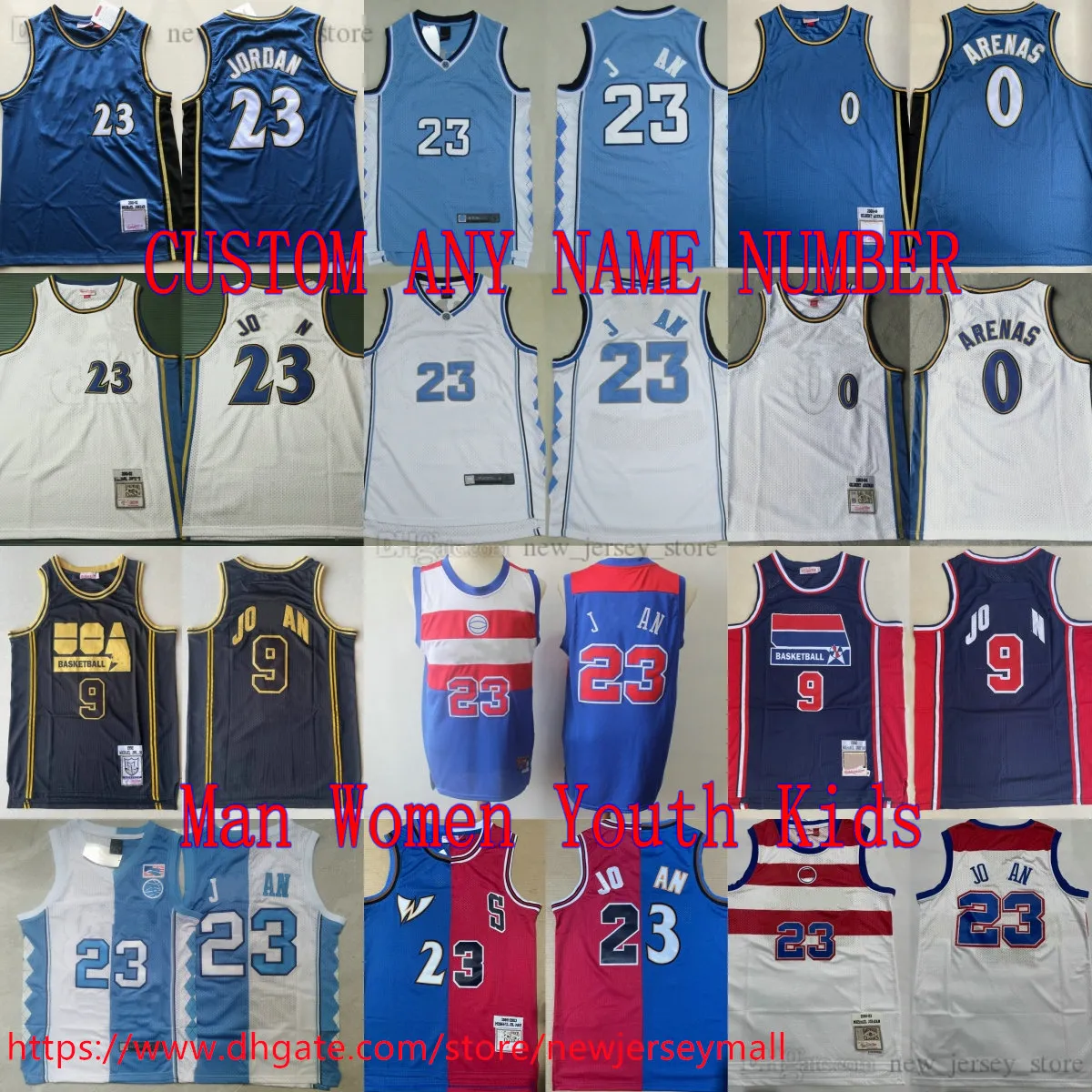 Aangepast S-6XL 2003-04 Klassiek Retro Basketbal 0 Gilbert Arenas Jersey Klassiek Retro Gestikt #23 Jorden 2001-02 Michael Jersey Blauw Wit Ademende sportshirts