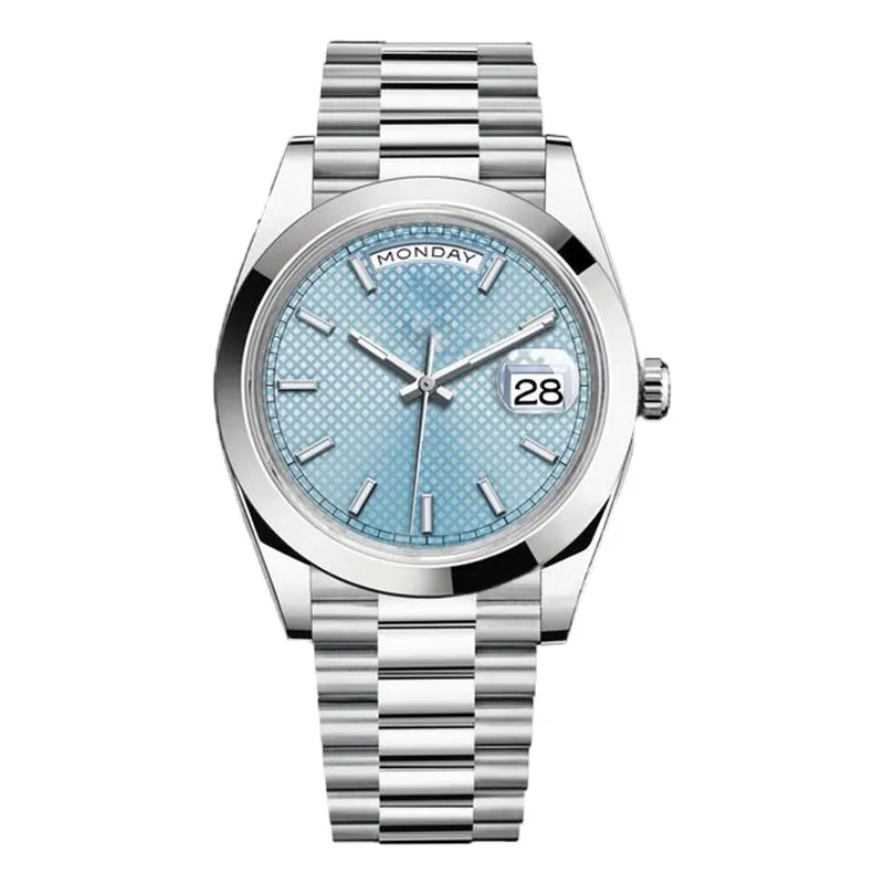 Zegarek marki Automatyczny ruch mechaniczny zegarki 36 41 mm Blue Plaid Dial zegarek ze stali nierdzewnej Sapphire Waterproof Prezydencki pasek Para Watch Casual Sport