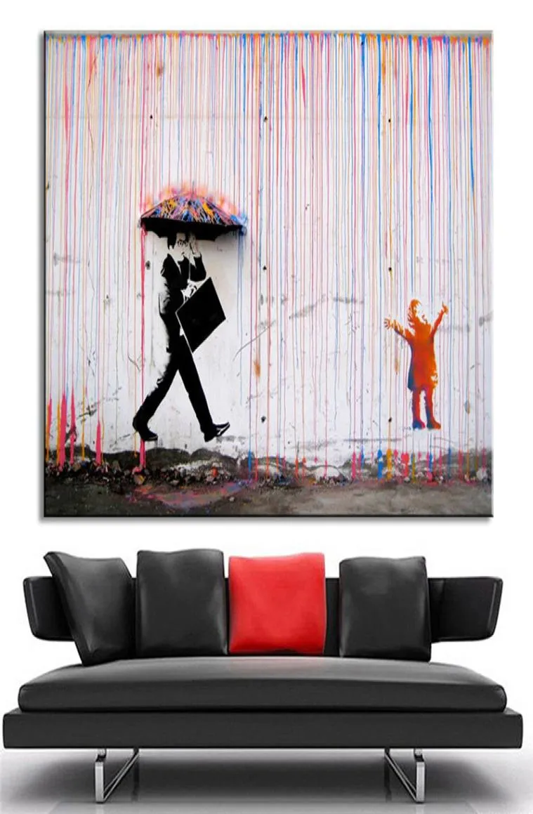 Pinturas abstratas em tela de arte de parede, cor brilhante, imagem a óleo moderna, sem moldura, arte de Banksy, chuva colorida, decoração de casa3139967