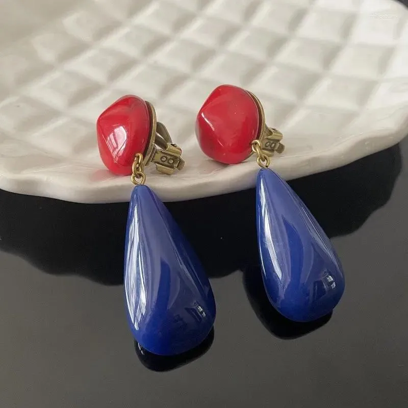 Boucles d'oreilles tendance en acrylique, pendentif rouge bleu émail, Clip d'oreille pour femmes, bijoux de luxe Vintage, marque de styliste Boutique