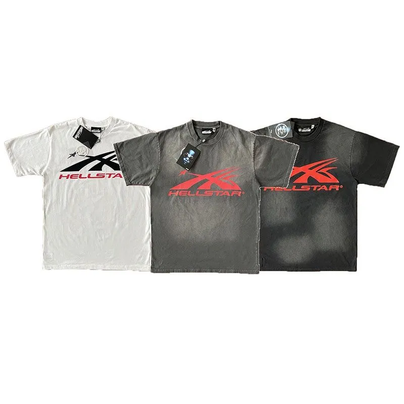 HELLSTAR STUDIOS INS Men Plus Tees Graffiti police Abstract Print T-shirt à manches courtes hommes et femmes High street t-shirt Rappeur Wash Grey Heavy Craft Unisexe à manches courtes SMLXL