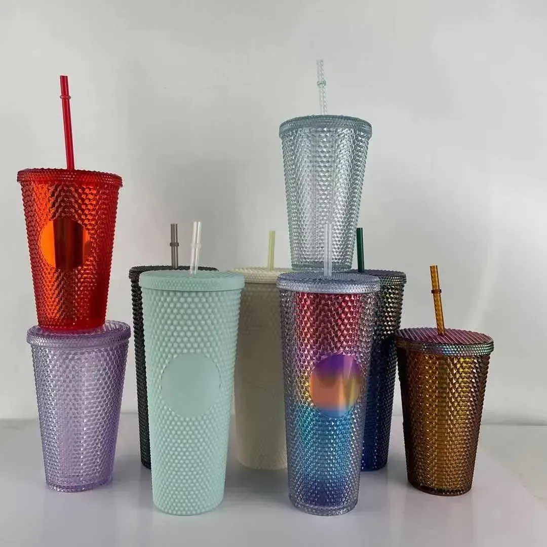 Dubbel durian halm guddinna cup gåva tumbler 710 ml plast kaffe ljus diamantstarry cup dhl frakt