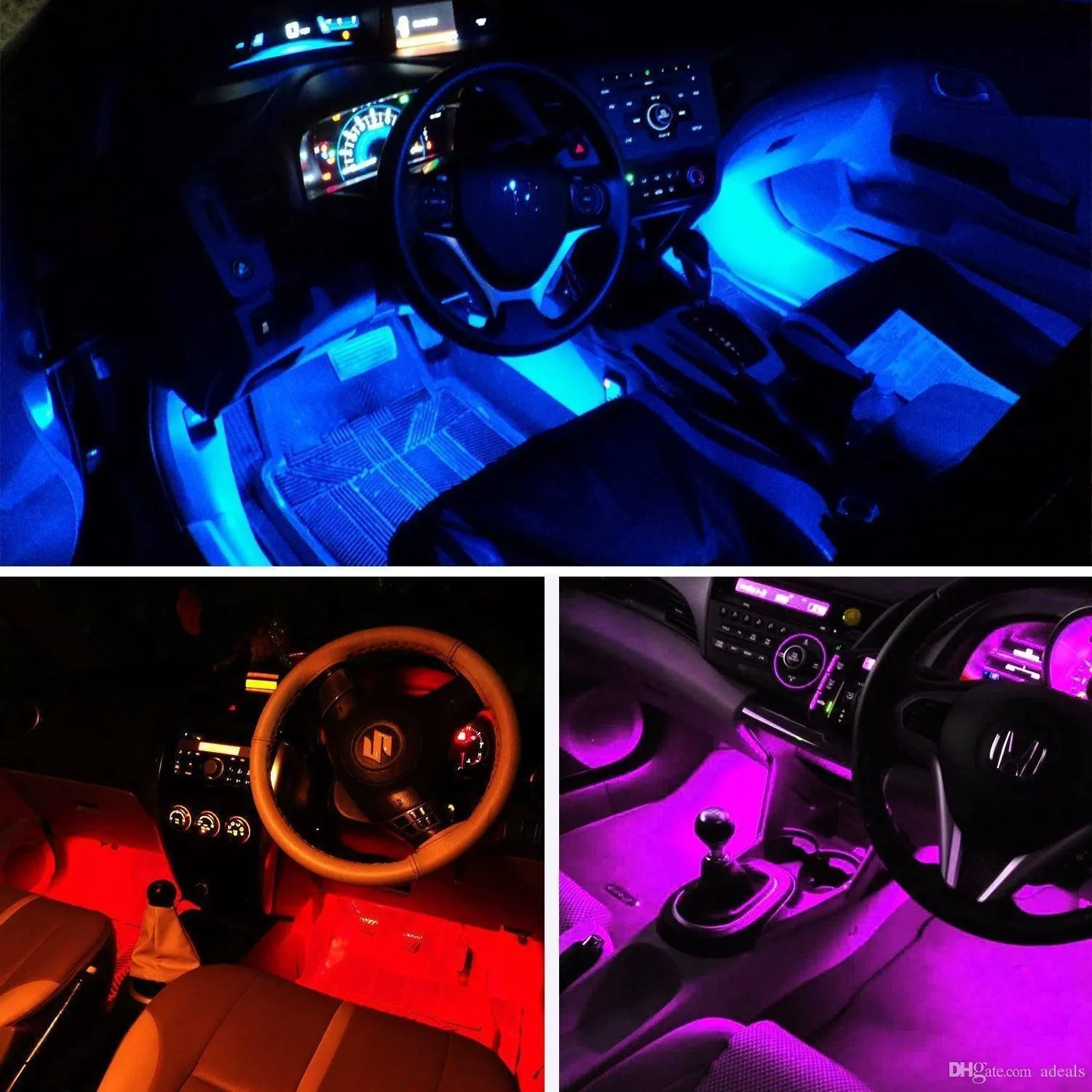 48 LED 4 In 1 Car RGB LED Strip Light Strip Dash Floor Foot Strip Lights Decorative Atmosphere Lamps Car Interior Light 12V