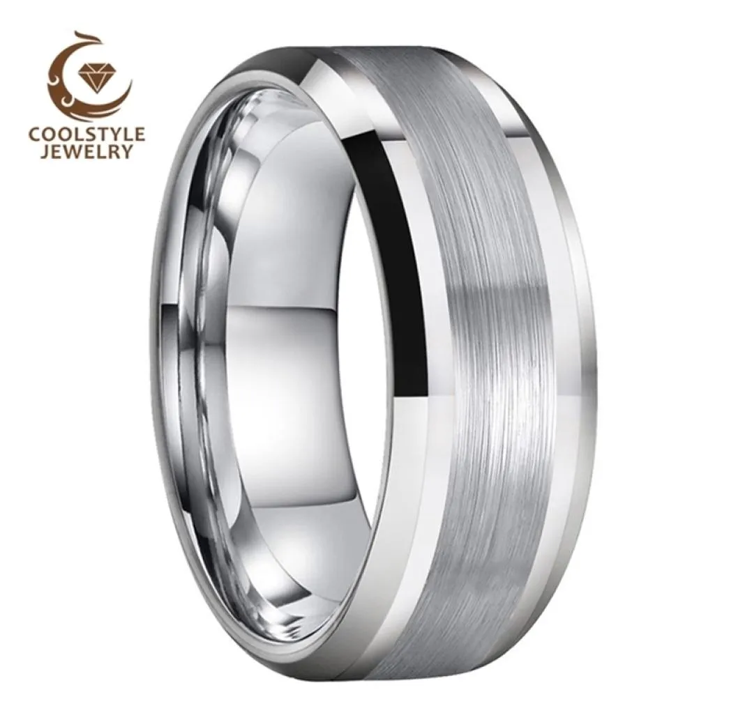 8MM Men Women Tungsten Carbide Ring Wedding Band With Center Brushed Polished Beveled Comfort Fit 2107017011528