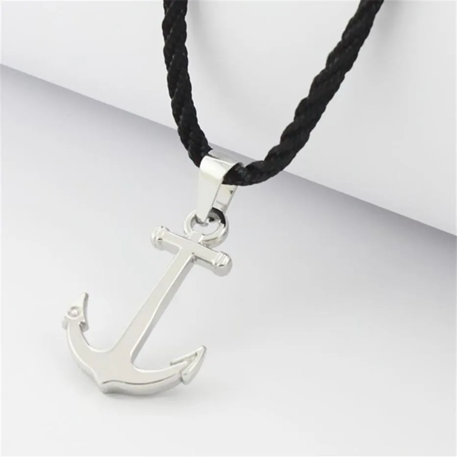 Runda Fashion IP Black Stainless Steel Sailor Anchor Pendant Necklace for Men Jewelry with Nylon Rope 201013339n