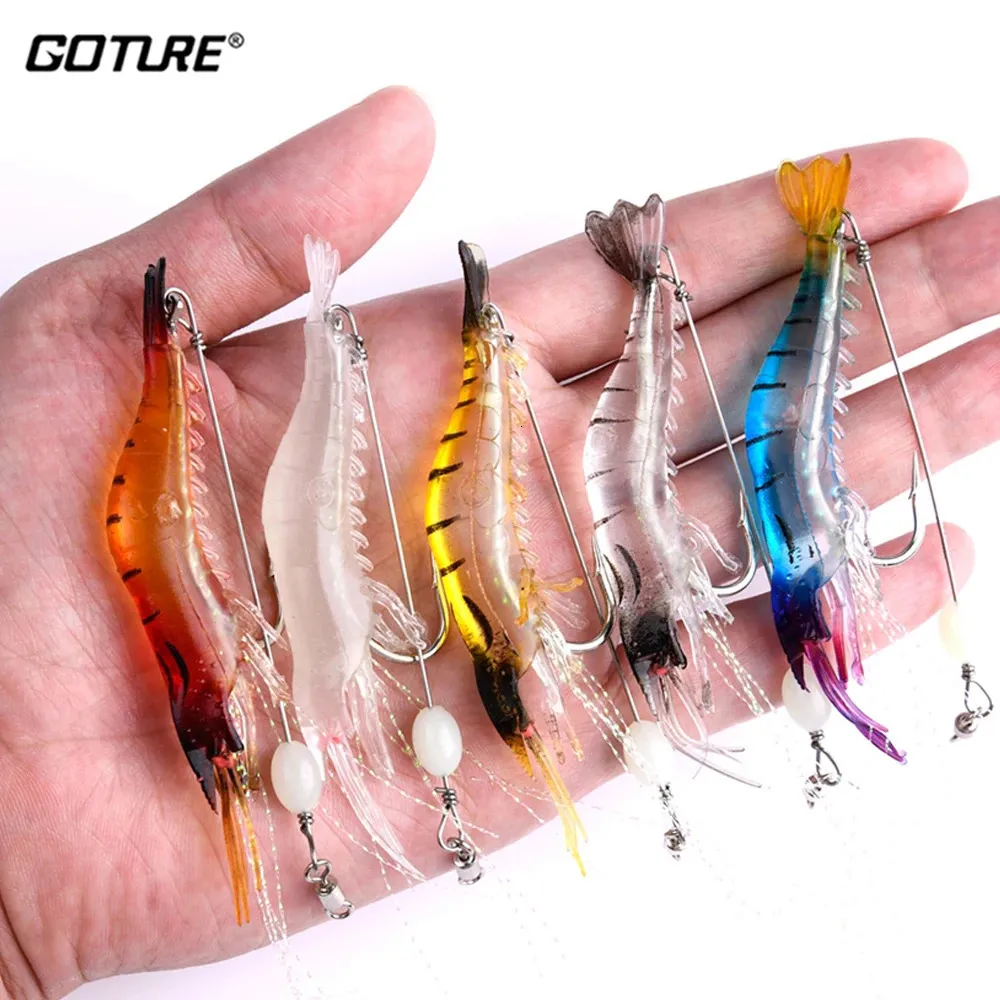 餌のルアーgoture 5pcs/lotエビ釣りルアー9cm 5.6g明るいシリコーンベイトソフトルアー釣りフック魚タックル付き人工餌231130