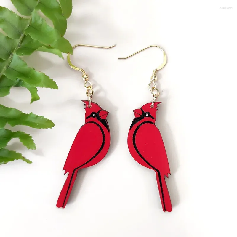 Orecchini pendenti in legno cardinale rosso piercing in legno gioielli pregiati accessori per le orecchie per le donne File di taglio laser con arte degli uccelli