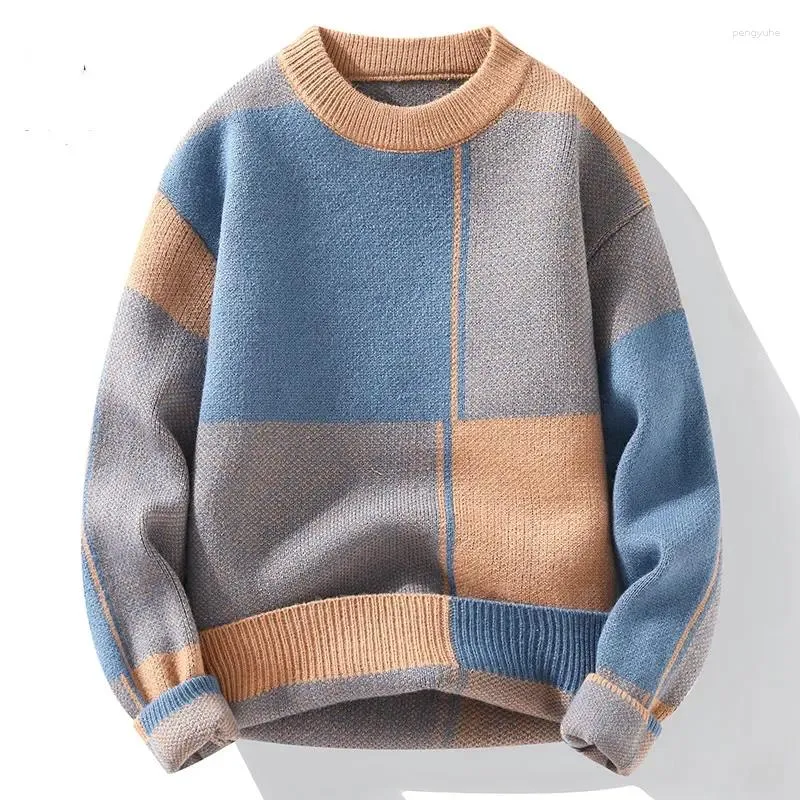 Erkek Sweaters 2023 Sonbahar ve Kış Moda Trendi Damalı Sıcak Örgü Günlük Gevşek Konforlu Konforlu Kalınlaştırılmış Büyük Boy Kazak M-3XL