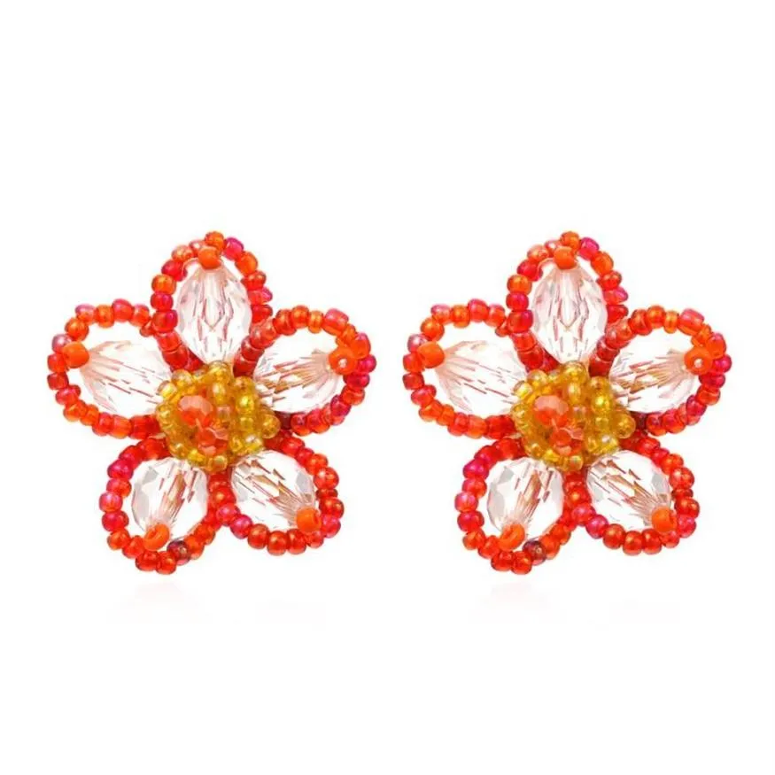 Stud Sell Diy Woven Rice Bead Flower örhängen Europeiska och amerikansk retro Söt stil Fashion Jewelry Gift223s