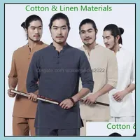 Mens Tracksuits Clothing Apparel Cotton Linen Materials Comfortable Suits Zen Yoga Clothes Men Taiji Meditation Tea Ceremony Re Dhvo5