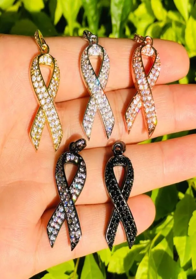 Encantos 5pcs fita de conscientização do câncer de mama charme para mulheres pulseira colar fazendo acessórios de jóias de latão banhado a ouro atacado9606757