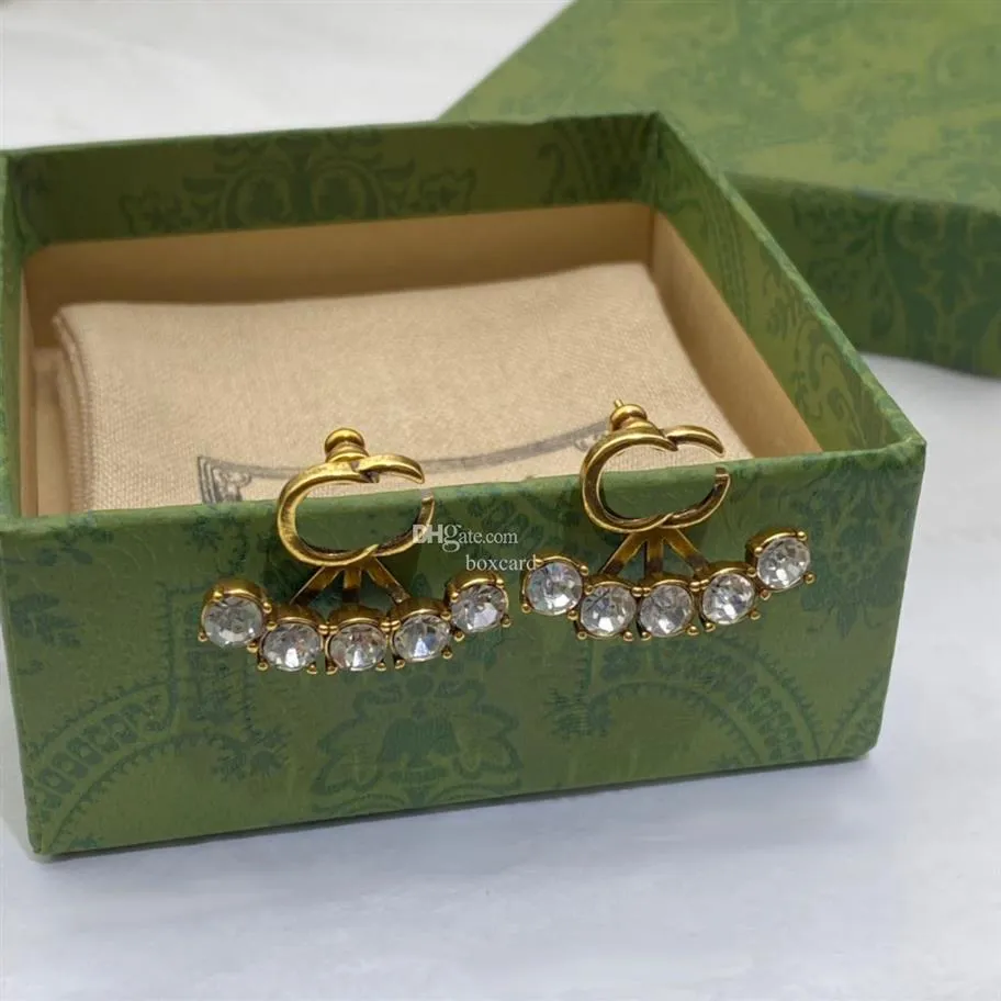 Orecchini a forma di ventaglio con doppia lettera Charm da donna Cerchi per orecchie con diamanti Orecchini con strass trasparenti con scatola252W