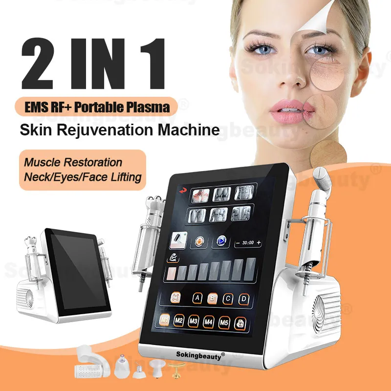 Máquina de caneta de plasma frio com 2 alças Ems Rf Máquina de regeneração de pele Rf Ems Roller Restauração muscular Remodelação dérmica profunda Dispositivo antienvelhecimento de levantamento facial