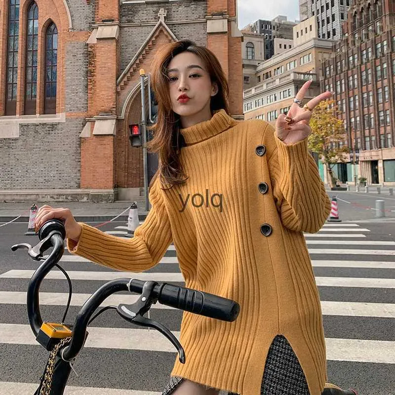 Kadın Sweaters Turtlene Sweater Sonbahar Kış Iening 2023 Yeni Kore versiyonu gevşek tembel stil tasarım bluz diplomyolq