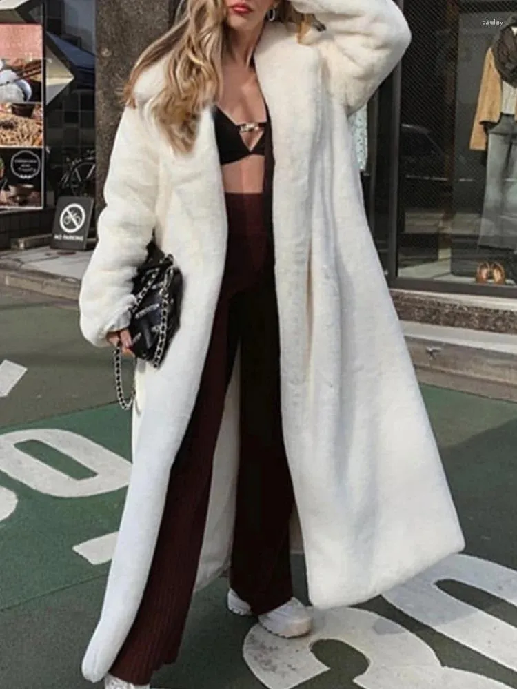 Женское меховое осенне-зимнее женское модное толстое длинное искусственное пальто, женская теплая однотонная куртка с лацканами на шнуровке
