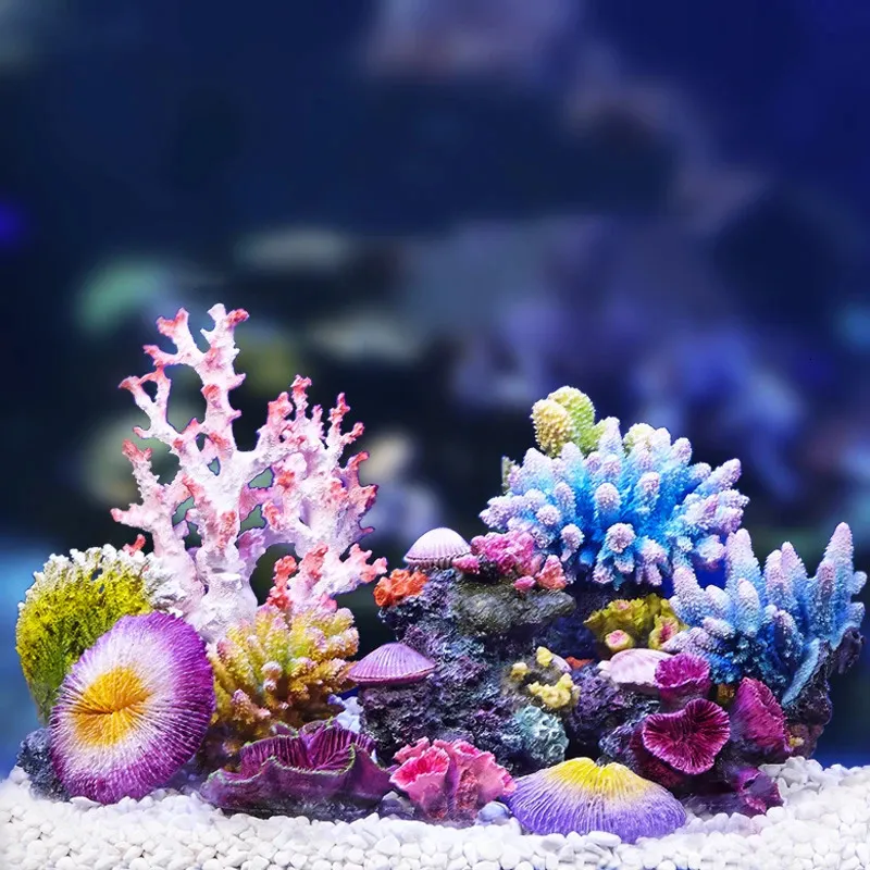 Koralowa żywica sztuczna dekoracja akwarium koralowego akwarium akwarium czołg koralowca ornament kamienna koralowa dekoracje kwiatów akwarium 15 stylów 231201