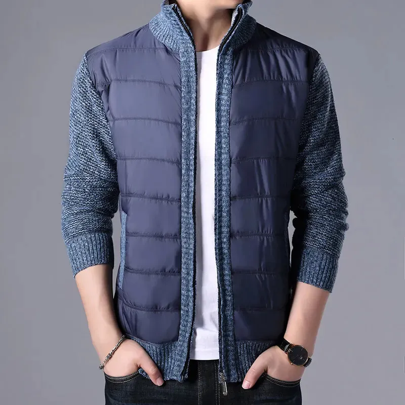 Suéter masculino grosso suéter casaco masculino outono inverno parkas retalhos suéter com zíper cardigans homem jaqueta outerwear pano 231130