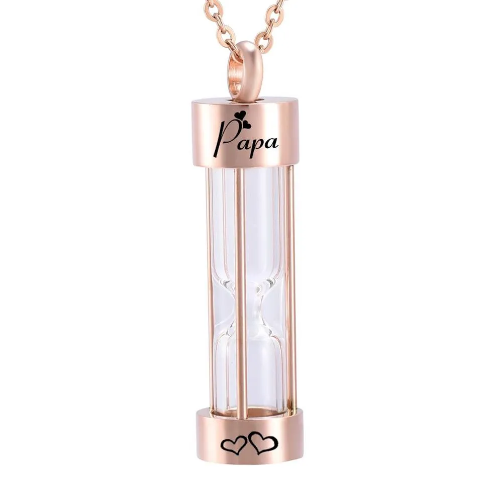 Collier d'urne en sablier en or rose, bijoux commémoratifs de crémation, pendentifs transparents, kit de remplissage, chaîne 248b