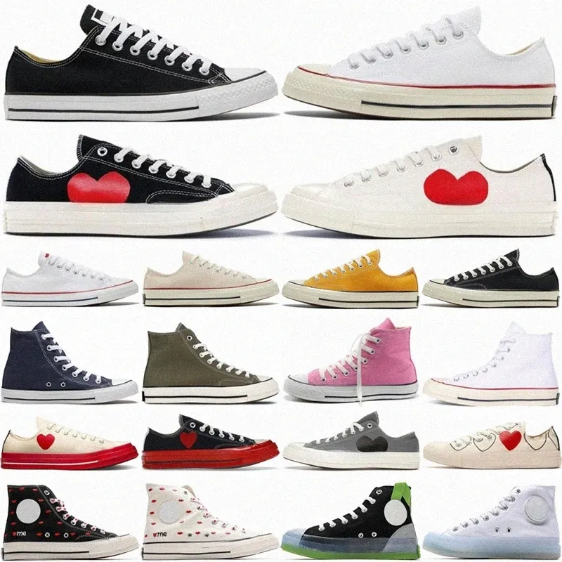 Plateforme des années 1970 Chuck 1970 Taylor All-Star 70 Hi Ox Noir Blanc des Garcons PLAY Egret Multi-Heart Red Midsole Gris Femmes hommes Cas t4bP #