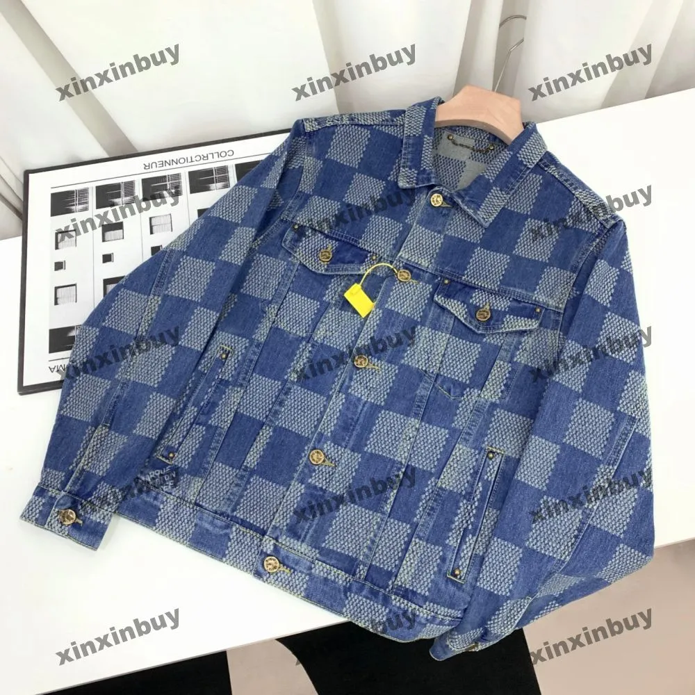 xinxinbuy Men designer coat Denim sets Checkerboard Letter Jacquard Paris embroidery women black blue S-2XL