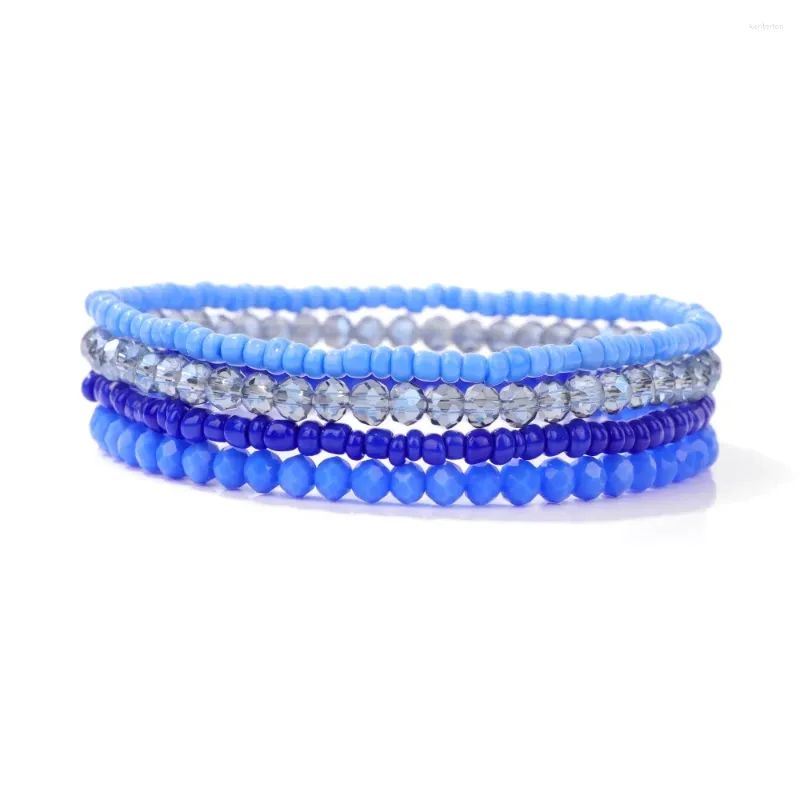 Strand Vintage Blue Crystal Kralen Armband 4 stks/set Boho Natuursteen Kralen Elastische Armbanden Voor Vrouwen Mannen Vriendschap Gelukscadeau