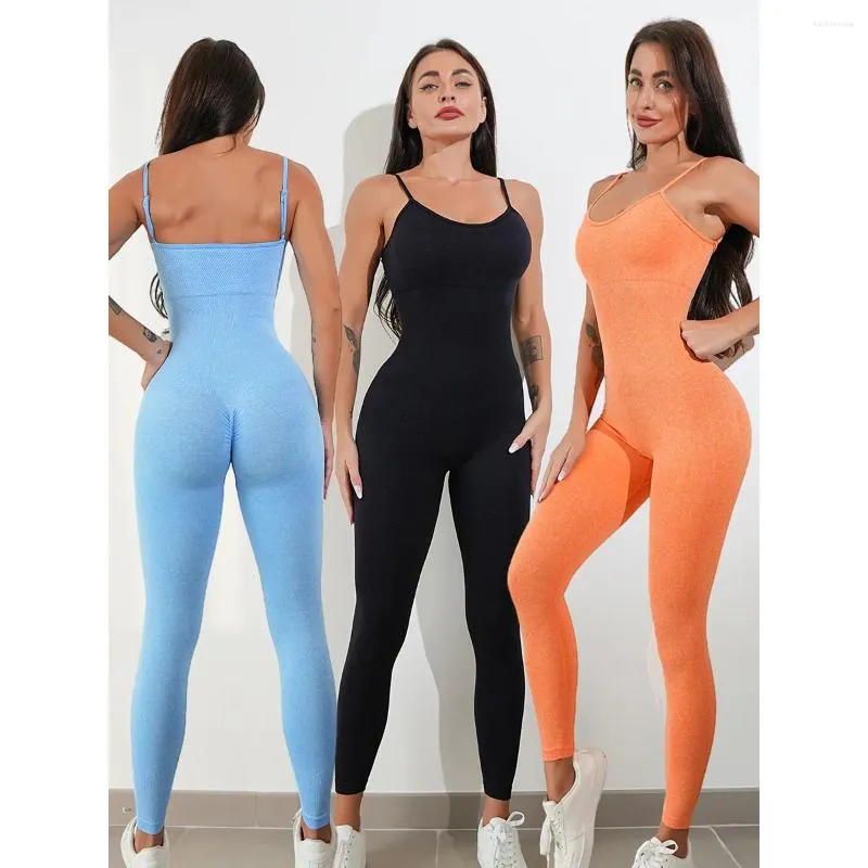 Seamless Yoga Set for Women Activewear Jumpsuit Leggings Push Up Sporty Breathable Nylon Workout Outfit Black Pink Grey Blue Orange