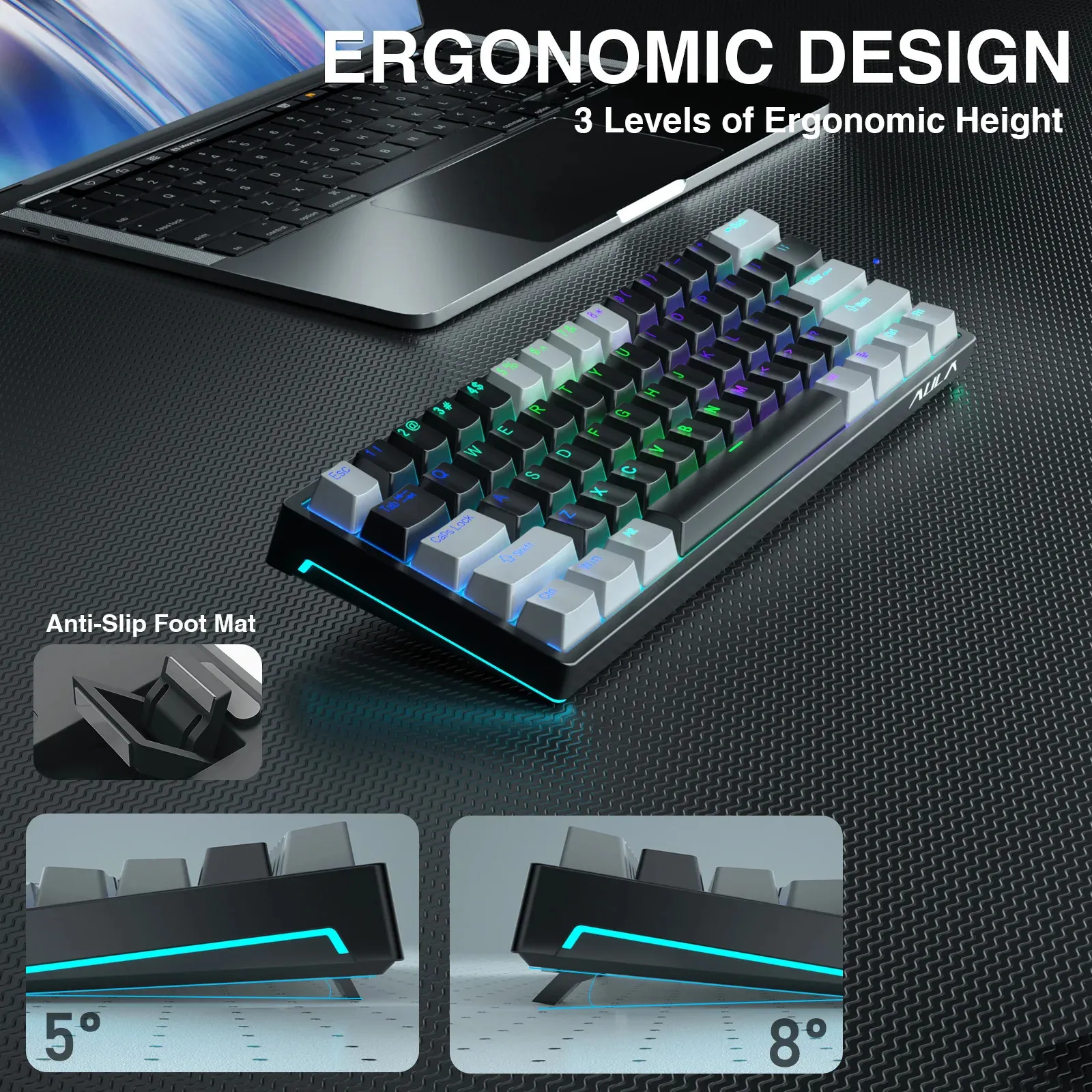 Geeky GK65 65% | Hot Swap Mechanisch Gaming Toetsenbord | 68 Toetsen Multi Kleur RGB LED Achtergrondverlichting voor PC/Mac Gamer | ANSI US Amerikaanse Indeling (Zwart, Mechanical Speed Yellow