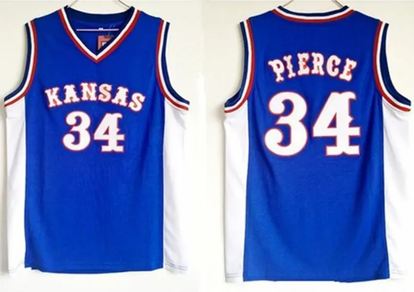 NCAA College Kansas Jayhawks 34 Paul Pierce Basketball Jersys Ed 자수 유니폼 S-3XL