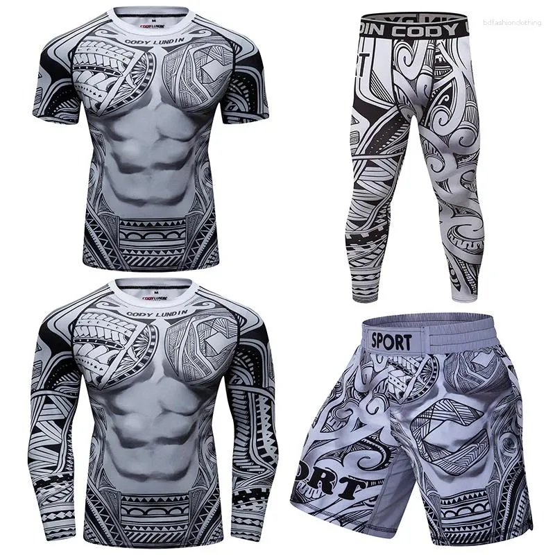 قميص مسارات الرجال Cody Lundin Muay Thai Shorts Men Gym Spandex BJJ Rashguard Jiu Jitsu Kickboxing Set Set