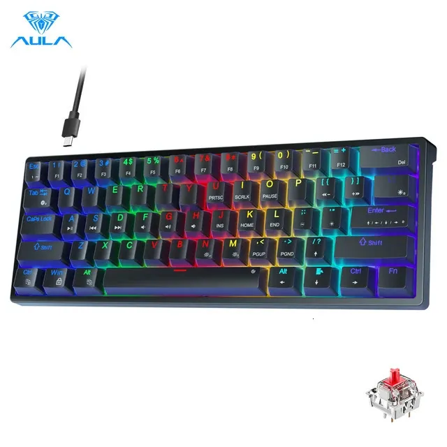 AULA Teclado mecánico 60% 29 RGB para juegos de PC mini teclado