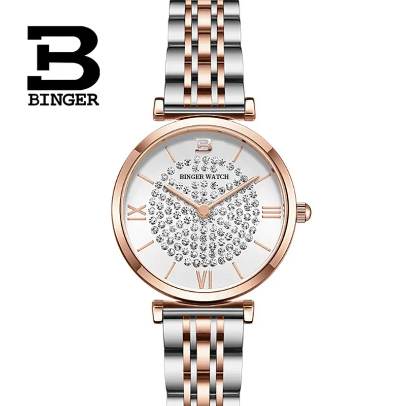 Relógios femininos suíça binger marca de luxo japão miyota quartzo relógios femininos diamante aço inoxidável à prova dretro água retro senhoras relógios b522 231201
