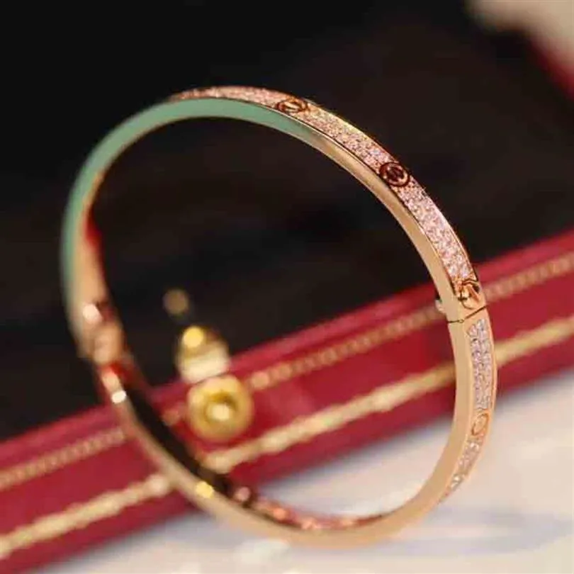 V or bracelet de bande punk de qualité de luxe avec deux lignes de diamant en plaqué rose 18 carats et couleur platine pour femme mère mariage jew257j
