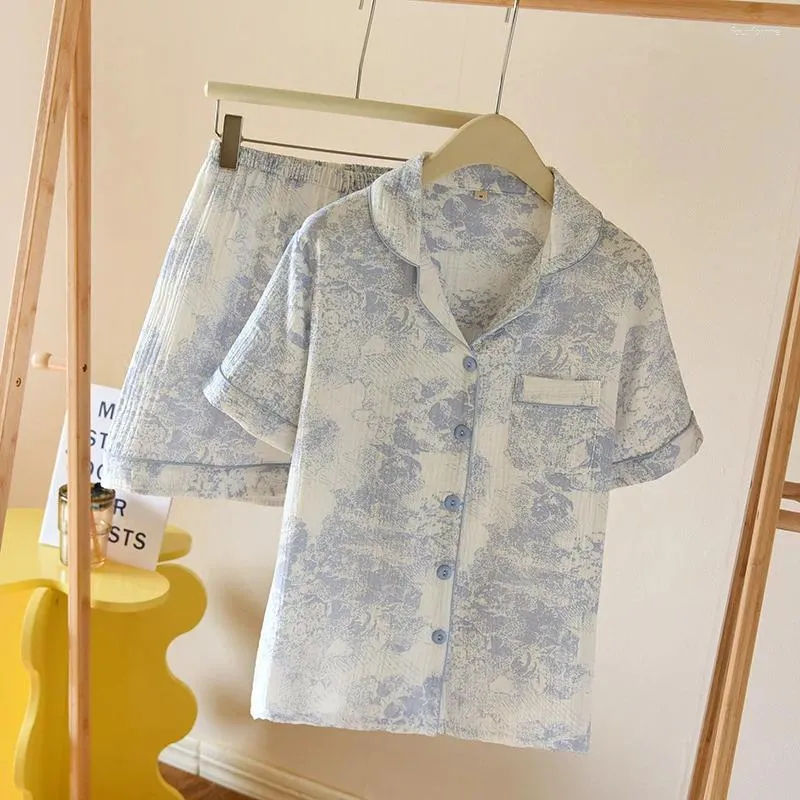Damska odzież snu letnia piżama dla kobiet dwuczęściowy zestaw snu i szorty Pure Cotton Floral Print Pijama bielizna