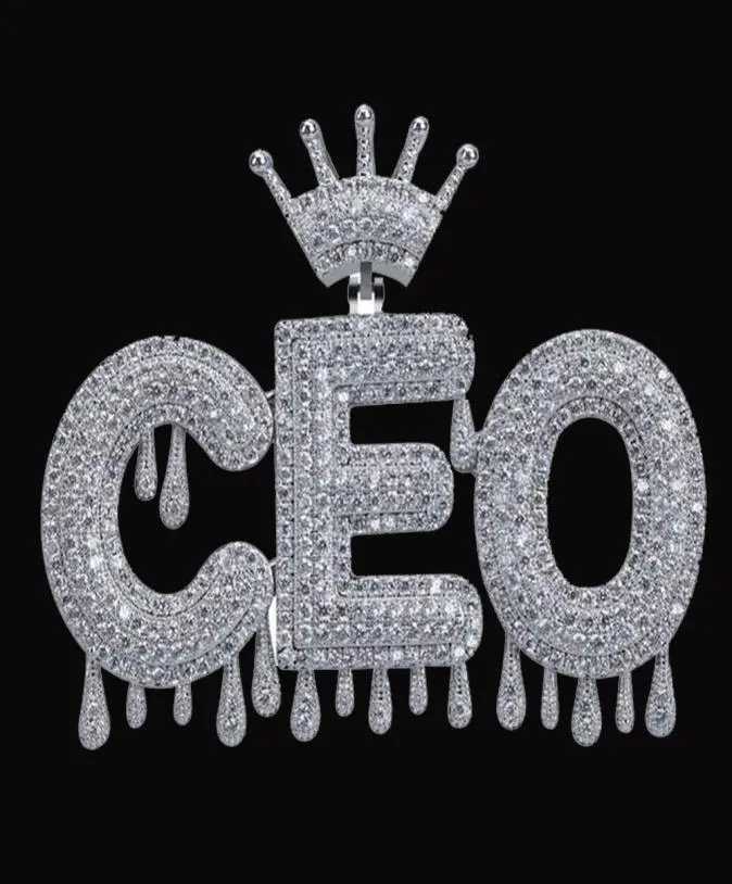 Custom Name Crown Bail Drip Initials Bubble Letters Pendant Necklaces Crown Letters Cubic Zircon Hip Hop Jewelry9208972