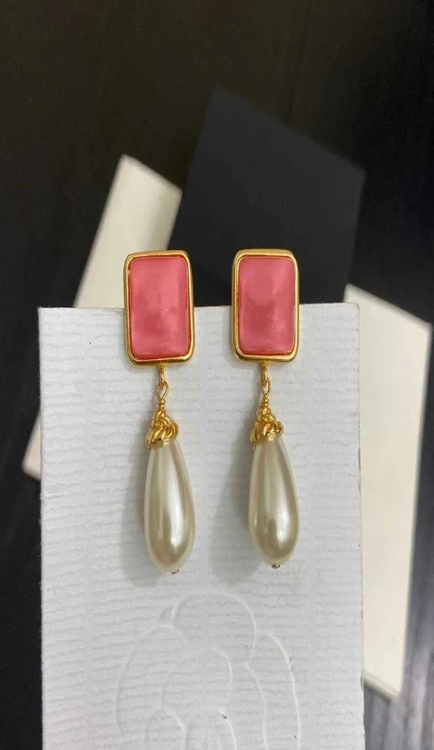 Brand Yellow Gold Color Fashion Jewelery Woman Pearls Earrings Pink Party High Quality Water Drop Pearls Studing Jewelry4191455